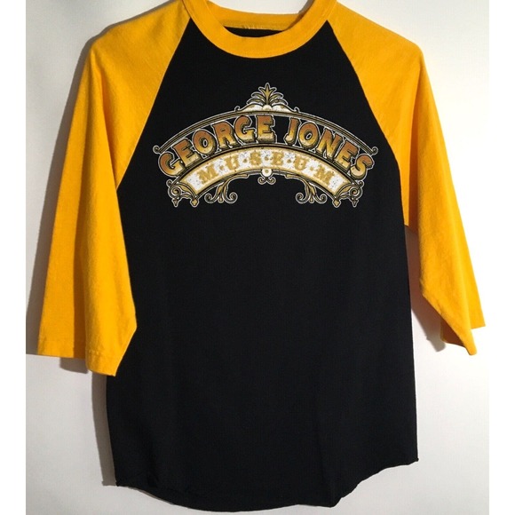 George Jones Museum Vintage Tee Size Small Black & Yellow Raglan Sleeve T-Shirt - Picture 2 of 5